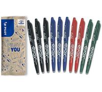 PILOT - Caja de 10 FriXion Ball - Bolígrafo Borrable con Tinta Termosensible - Bolígrafo Rollerball Recargable - 3 Negro, 3 Azul, 2 Verde, 2 Rojo - Punta Media