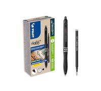 PILOT - Caja de 10 FriXion Ball Plus + 10 Recambios - Bolígrafos Borrables Ergonómicos - Retráctiles y Recargables - Escritura Fluida y Cómoda - Plástico Reciclado - Negro - Punta Media
