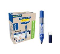 PILOT - Caja de 10 V-Board Master + 10 Recambios - Rotuladores para pizarra blanca borrables en seco - Tinta líquida intensa - Recargables - Azul - Punta Media