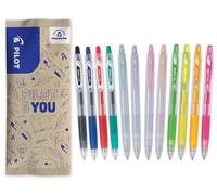 PILOT - Caja de 12 Pop'Lol - Bolígrafos Roller Tinta Gel - Retráctiles y Recargables - Escritura Suave y Confortable - Colores Neón Verde, Amarillo, Naranja, Rosa + Azul - Punta Media