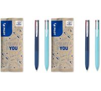 PILOT - Caja de 2 Super Grip G4 Colors - Bolígrafo de 4 Colores - Tinta Ultra Suave - Escritura Fluida - Retráctil - Azul Marino, Azul Claro - Punta Media (Paquete de 2)