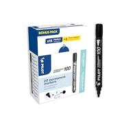 PILOT - Caja de 20 SCA 100 Permanent Markers - Rotuladores Permanentes - Tinta Indeleble para Todas las Superficies - Alta Cobertura y Gran Resistencia - Negro - Punta Cónica Fina
