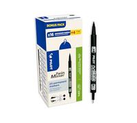 PILOT - Caja de 20 Twin Marker - Rotuladores Permanentes 2 en 1 - Trazo Ultrapreciso para Múltiples Superficies - Fabricados con Plástico Reciclado - Negro - Doble Punta Fina y Extrafina