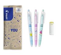 PILOT - Caja de 3 FriXion Ball + 1 Goma de REGALO - Bolígrafos Borrables Bonitos - Edición Limitada Pool Party - Recargables - Tinta Azul, Violeta, Negra - Punta Media
