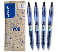 PILOT - Caja de 4 B2P Gel - Roller Retráctil y Recargable - Hecho con Botellas - Tinta de Gel para una escritura óptima - Begreen - Negro - Punta Media
