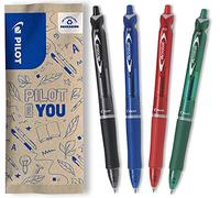 PILOT - Caja de 4 Bolígrafos Acroball con tinta ultrasuave, escritura fluida - Recargable y retráctil - Begreen - Negro, azul, rojo, verde - Punta Media