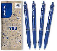 PILOT - Caja de 4 Bolígrafos Acroball con tinta ultrasuave para una escritura fluida - Recargable y retráctil - Begreen - Azul - Punta Media