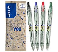 PILOT Caja de 4 Bolígrafos B2P Ecoball 1.0 - Bolígrafo retráctil y recargable - Begreen - Medio - Negro, Azul, Rojo, Verde - Punta Mediana