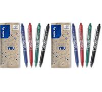PILOT Caja de 4 Frixion Ball Clicker - Bolígrafo retráctil borrable con tinta termosensible - Rollerball recargable y ergonómico - Azul, Negro, Rojo, Verde - Punta Media (Paquete de 2)