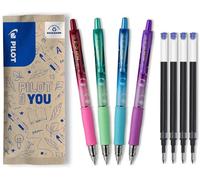 PILOT - Caja de 4 G2 Bubble + 4 Recargas - Bolígrafos Roller de Tinta de Gel - Retráctiles y Recargables - Cuerpos en Violeta, Verde, Turquesa y Burdeos - Tinta Azul - Punta Media