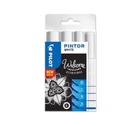 PILOT Pack de 4 Pintor - Rotuladores al Agua Multisuperficie de Secado Rápido - Textil, Vidrio, Madera, Piedra, Bricolaje - Blanco - Punta ExtraFina, Fina, Media y Ancha