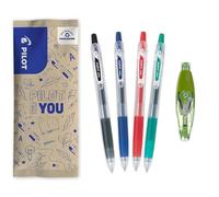 PILOT - Caja de 4 Pop'Lol + 1 Corrector - Bolígrafos Roller Tinta Gel - Retráctiles y Recargables - Escritura Suave y Confortable - Negro, Azul, Rojo, Verde - Punta Media