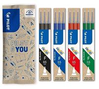 PILOT - Caja de 4 Set de 3 Recambios FriXion - Recambios para Bolígrafos Borrables - Compatible con FriXion Point y Point Clicker - Azul, Negro, Rojo, Verde - Punta Fina (12 Recambios)