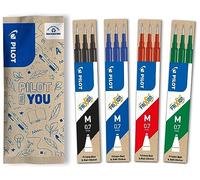 PILOT Caja de 4 set de 3 Recambios FriXion - Recambios para Bolígrafos borrables - Compatible con FriXion Ball y FriXion Ball Clicker - Azul, Negro, Verde, Rojo - Punta Media (12 recambios)