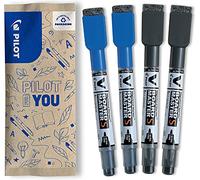 PILOT Caja de 4 V Board Master S - Rotulador para Pizarra Blanca - Tinta para Borrado en Seco - Rotulador Recargable - 2 Azul, 2 Negro - Punta cónica ultra Fina