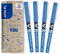 PILOT - Caja de 4 V5 - Bolígrafos Roller con Tinta Líquida - Punta de Aguja Fina para Escritura Suave y Precisa - Secado Rápido - Antimanchas - Azul - Punta Fina (0,5mm)
