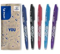 PILOT - Caja de 5 FriXion Ball - Bolígrafo Borrable con Tinta Termosensible - Bolígrafo Rollerball Recargable - Negro, Azul, Rosa, Turquesa, Violeta - Punta Media