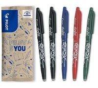 PILOT- Caja de 5 FriXion Ball - Bolígrafo Borrable con Tinta Termosensible - Bolígrafo Rollerball Recargable - 2 Negro, 1 Azul, 1 Verde, 1 Rojo - Punta Media