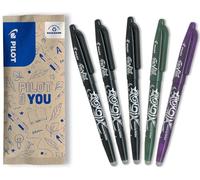 PILOT - Caja de 5 FriXion Ball - Bolígrafo Borrable con Tinta Termosensible - Bolígrafo Rollerball Recargable - 3 Negro, Azul, Morado - Punta Media