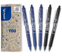 PILOT - Caja de 5 FriXion Ball Clicker - Bolígrafo Retráctil Borrable con Tinta Termosensible - Rollerball Recargable y Ergonómico - 3 Azul, 2 Negro - Punta Media