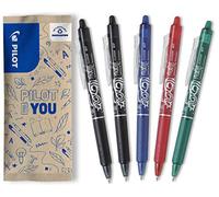 PILOT - Caja de 5 FriXion Ball Clicker - Bolígrafo Retráctil Borrable con Tinta Termosensible - Rollerball Recargable y Ergonómico - 1 Azul, 2 Negro, 1 Rojo, 1 Verde - Punta Media