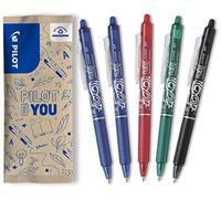 PILOT - Caja de 5 FriXion Ball Clicker - Bolígrafo Retráctil Borrable con Tinta Termosensible - Rollerball Recargable y Ergonómico - 2 Azul, Negro, Rojo, Verde - Punta Media