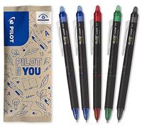 PILOT - Caja de 5 FriXion Point Clicker 0,5 - Bolígrafo Retráctil de Tinta Termosensible Borrable - Bolígrafo Recargable - 1 Negro, 2 Azul, 1 Rojo, 1 Verde - Punta Fina