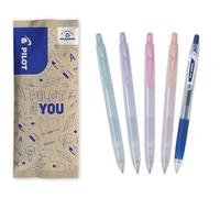 PILOT - Caja de 5 Pop'Lol - Bolígrafos Roller Tinta Gel - Retráctiles y Recargables - Escritura Suave y Confortable - Colores Pastel Verde, Violeta, Rosa, Naranja + Azul - Punta Media
