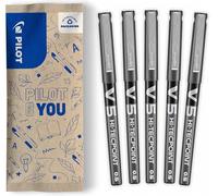 PILOT Caja de 5 V5 - Bolígrafos roller con tinta líquida - Punta de aguja Fina para Escritura Suave y Precisa - Secado rápido, antimanchas - Negro - Punta Fina (0,5mm)
