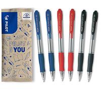 PILOT Caja de 6 Bolígrafos Super Grip - Biros recargables y retráctiles - 2 Azul, 2 Rojo, 2 Negro - Punta Media