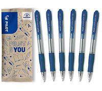 PILOT Caja de 6 Bolígrafos Super Grip - Biros recargables y retráctiles - Azul - Punta Media