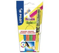 PILOT - Caja de 6 Frixion Light - Resaltadores Borrables en Colores Fluorescentes - 1 Amarillo, 1 Rosa, 1 Verde, 1 Azul, 1 Naranja, 1 Morado - Punta de Cincel - Trazos Finos o Anchos