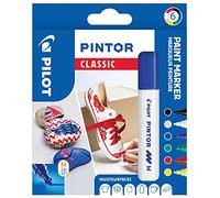 PILOT - Caja de 6 Pintor - Rotuladores al Agua Multisuperficie de Secado Rápido - Textil, Vidrio, Madera, Piedra, Bricolaje - Colores Clásicos Surtidos - Punta Media