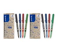 PILOT - Flow Pack 4uds - Bolígrafo Roller tinta líquida V-Ball 07 Medio, surtido - Negro, azul, rojo, verde + Bolígrafo Roller tinta líquida V-Ball 05 - punto Fino