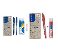 PILOT Flowpack 2 uds FriXion Ball - Set de 6 recargas y 1 goma - Bolígrafo borrable - Azul - Punta Media & FriXion Ball - Bolígrafo de tinta borrable, color rojo inkl. 3 Minen