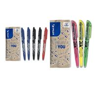 PILOT Flowpack 5 uds Frixion Ball -Bolígrafo Roller borrable-2 Azul, 2 negro, 1 rojo-Punta Media & Flowpack 3 uds Frixion Light - Marcador fluorescente borrable - Amarillo, Rosa, Verde