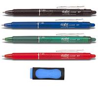Pilot Frixion Ball Clicker Pack - Bolígrafo de punta redonda (4 unidades, incluye goma de borrar)