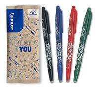 Pilot FriXion ball - Juego de bolÃgrafos de tinta de gel (no retrÃ¡ctiles, 4 unidades), color Negro, azul, rojo, verde