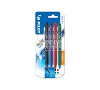 Pilot FriXion ball - Juego de bolígrafos de tinta de gel (no retráctiles, 4 unidades), color Negro, azul, rojo, verde