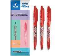 PILOT Frixion FR7 - Bolígrafo de punta redonda borrable con calor y fricción, punta media de 0,7 mm, en paquete de regalo, paquete de 3 (rojo)