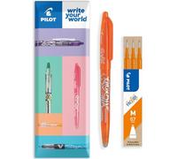PILOT Frixion FR7 - Bolígrafo de punta rodante borrable por calor/fricción, línea media punta de 0,7 mm, en empaque de regalo con sobre, paquete de 1 bolígrafo + 3 recambios (naranja)