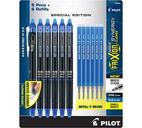 Pilot Frixion Synergy Clicker - Bolígrafos borrables, retráctiles y recargables, punta extrafina de 0,5 mm, paquete de 6 bolígrafos de tinta azul + 6 recambios