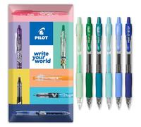 Pilot G-2 - Lote de 6 bolígrafos de gel retráctil, punta de 0,7 mm, en sobre, embalaje para regalo, tonos azul-verde