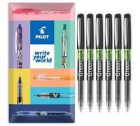 Pilot GreenBall - Bolígrafo de tinta líquida, gama Begreen 89% reciclado, paquete de 6 bolígrafos, punta mediana de 0,7 mm, ideal para escribir, escuela, hogar, revisión, oficina (negro)