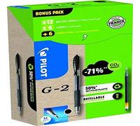 Pilot Bolígrafos de gel Greenpack G-2 0,7 mm negro – 12 bolígrafos y 12 recargas