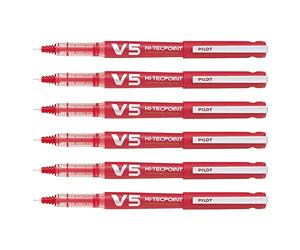 Pilot - Juego de 6 patines recargables Hi-Techpoint V5, tinta líquida Begreen Pte fina, color rojo