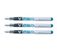 Pilot - Lote de 3 bolígrafos de pluma desechables y borrables V-Pen, pequeños/medios, de color turquesa