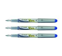 Pilot - Lote de 3 plumas estilográficas desechables V-Pen SILVER punta media azul
