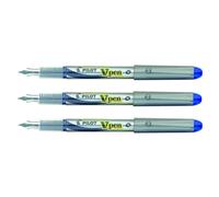 Pilot - Lote de 3 plumas estilográficas desechables V-Pen SILVER punta media azul