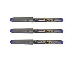 Pilot - Lote de 3 plumas estilográficas V-Pen Siller punta mediana, color morado